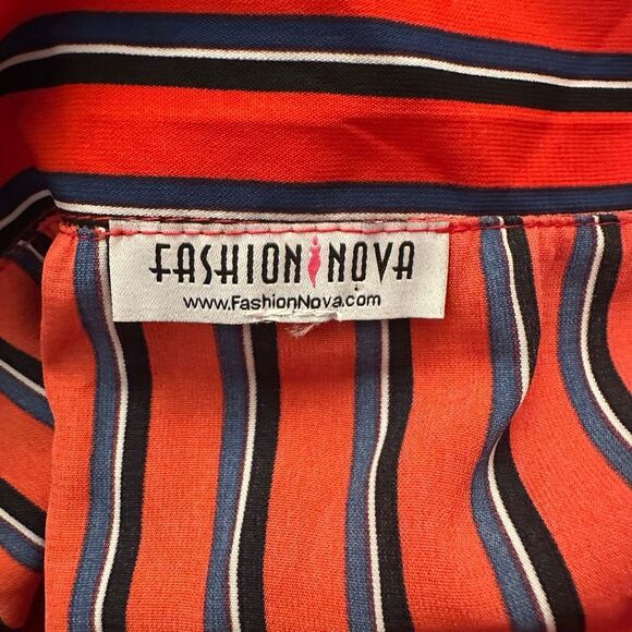 Fashion Nova Striped Button Front Off The Shoulder Mini Shirt Dress Red Blue XL - Picture 4 of 5